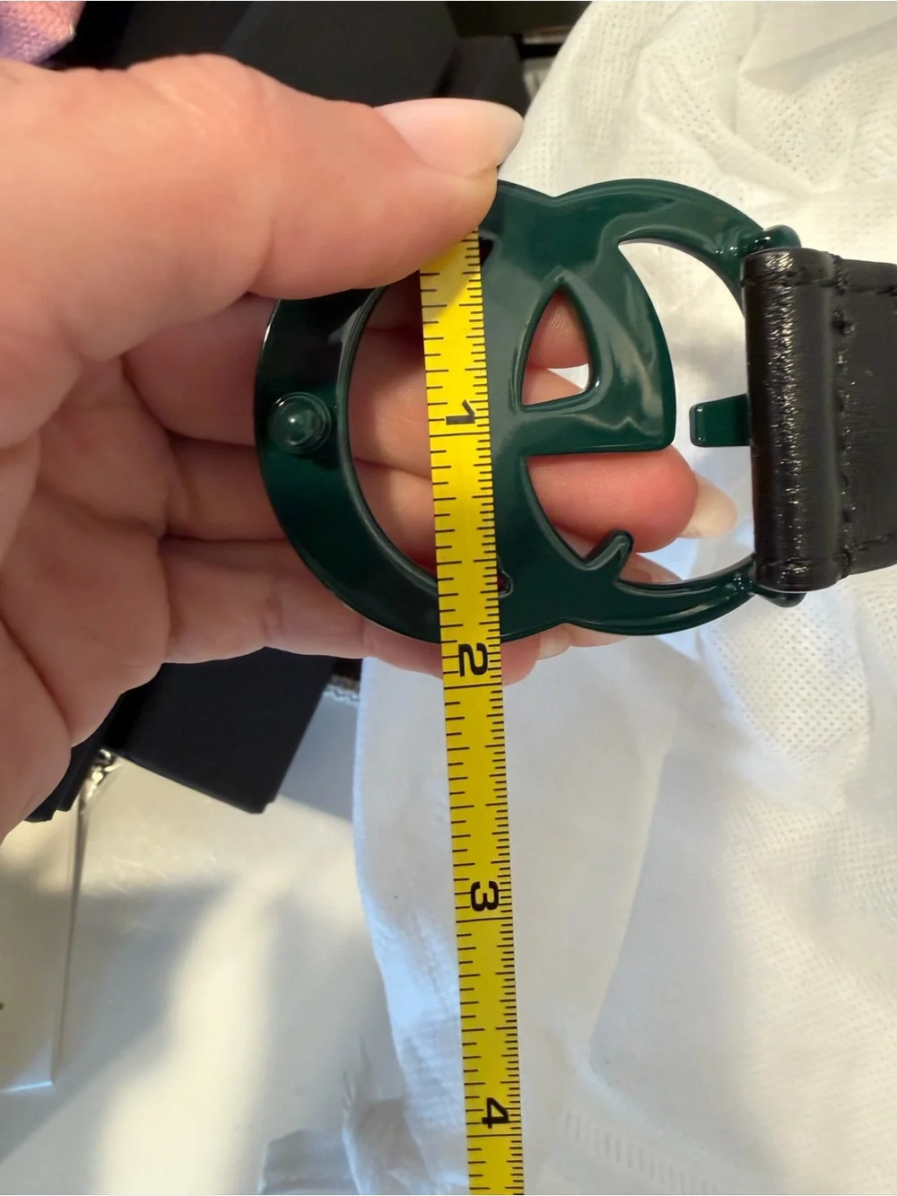 Gucci Black Leather Belt with Dark Green Double G Buckle